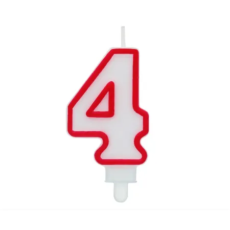 Świeczka cyferka "4" czerwony kontur